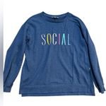 Wildfox  Navy Blue "SOCIAL" Graphic Sweatshirt Pullover Cozy Lounge Top sz M Photo 3