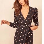 Reformation  polka dot Black/cream Puff shoulder long sleeve Wrap Dress NEW Photo 1