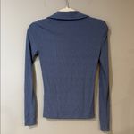 Madewell Drapey rib long sleeve polo top light dusty sky blue with collar Photo 1