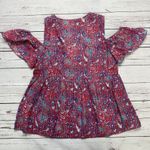 Lucky Brand  Womens Pink Printed Cold Shoulder Baby Doll Top S Boho Photo 3