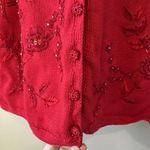 Women’s Red Cardigan Embroidered Vintage Beaded 3x Floral Christmas holiday cute Photo 2