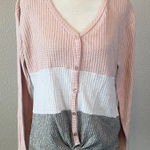 No Boundaries  Waffle Knit Tie Front Colorblock Cardigan Juniors Size Large Photo 0