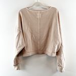 Aerie Beach Party Cropped Long Sleeve Crewneck Sweatshirt Top Tan Large Photo 3