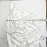 Mac Duggal  One Shoulder White Satin Ruched Faux Wrap Gown Dress Size 14 26654 Photo 13