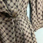 Didi Wrap Blouse Floral Print Ruffle Size Small Women Top Brown Green Purple Mod Photo 9