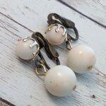 Vintage Clip On Earrings Ball Duo Dangle Off White with Pink Hues Photo 2