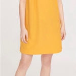 Cuyana Seersucker Twisted Shoulder A-Line Asymmetric Dress in Daffodil Photo 0