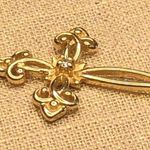 Designer 14K Yellow Gold Round Diamond Solitaire Scroll Detail Cross Pendant Photo 10