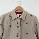 Coldwater Creek Beige Tan Red Blue Cross Stitch Linen Etc Shacket Jacket Medium Photo 2