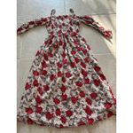 Hinge  Dress Womens Size Small Midi Cherry Red Floral‎ Feminine Peasant Romantic Photo 3