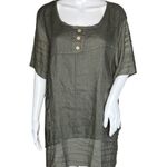 Tempo Paris Shirt Womens Small Green Linen Tunic Top Neutral Basic Lagenlook Photo 0
