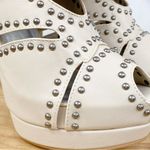 C Label Jocelyn 66 Studded Platform Bootie Heels Bone Cream 8 Peep Toe Silver Photo 6