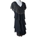 Patra by Joanna Chen Vintage Black Ruffled Gold Beaded Tiered Flapper Dress Size 14 Photo 2