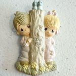 1988 Precious Moments Figurine “I love you” Pin Children and Tree Pink Photo 0