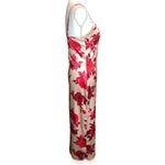 Women’s Satin Beige Red Floral Print Sleeveless Midi Dress Size L Photo 2