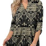Plus Size 3/4 Sleeve Shirts for Women Floral Print V Neck Blouses Tunic Tops Black Photo 0