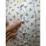 Ann Taylor LOFT Bow Print Blouse White Black Bow Tie Neckline‎ Women's Medium Long Sleeve Photo 2