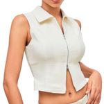 Cider NWOT Woven Collar Solid Zipper Tank Top Beige | TAGS CUT OUT SEE NOTES Photo 0