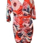 Lilian Floral Ruched Dress Woman’s Size 1X Deep V Neck Bold Orange Photo 0