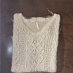 Free People  Tan Crew Neck Sweater with Intricate Knit Pattern Photo 11