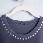Monrow Gray Short Sleeve Boyfriend Tee with Studded Neckline Silver Photo 1