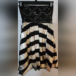 Trac  Black Gold Foil Stripe Lace Sweetheart Sleeveless Dress Size Small Photo 1