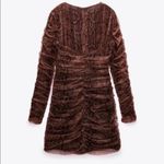 ZARA NWT Draped Tulle Bodycon Snakeskin V Neck Ruched Brown Black Mini Photo 3