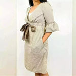 BCBGMAXAZRIA  Striped Sheath Stretch Dress Beige Bow Ruffle Sleeve Size Small Photo 1