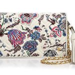 Tory Burch  Fleming Floral Leather Chain Wallet Crossbody Purse Bag White Purple Photo 0