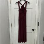 David's Bridal Wine Colored Halter Neck Floor Length Maxi Dress - Size 2 Photo 6