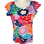 J.‎ Marie The Maya Top Womens Small Floral Bright Embroidered Birds Rayon Pink Photo 0
