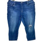 Lane Bryant Distressed Boyfriend Capri Stretch Jeans 5 Pocket Zip Button 22 Blue Photo 8