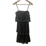 Vintage Paper Tag Black Ruffled Tiered Spaghetti Strap Dress Floral Accent Sz 10 Photo 3