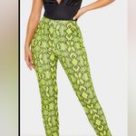 Pretty Little Thing New Neon Lime Snake Print Skinny Pants Photo 1