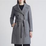 SOIA & KYO Safira Double Breasted Wool Herringbone Coat, Black/Gray Medium NWT Photo 9