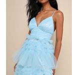 Lulus NWT  Gorgeous Statement Blue Tulle Tiered Ruffled Maxi Dress Prom Gala XS Photo 2