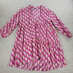 ZARA Geometric Babydoll Dress Womens Medium Pink High Low Tunic Tiered Loose Fit Photo 7