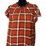 Womens Rust Orange‎ Plaid Top Size S Time & Tru Ruffle Sleeve Checkered Cottage Orange Photo 0