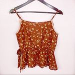 Paper Crane Double Print Faux Wrap Peplum Tank Top Blouse Rust Tan Medium NWT Photo 9