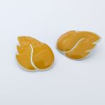 Vintage Clip On Earrings Mustard Yellow and White Leaf Like Statement Photo 2