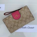 Coach  Khaki Pink Signature SM Town Bucket Bag With Colorblock Signature Canvas Phone Wallet Photo 7