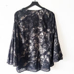 Alfani  Black Metallic Burnout Bell Sleeve Blouse Women’s Medium Photo 1