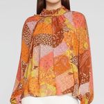 Aura Blouse Womens Size L Patchwork Tie Neck Long Sleeve Bohemian Relaxed Fit Photo 0