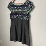 Free People  Wool Knit Fair Isle Sweater Dress Teal Blue Charcoal Gray Size Large Photo 3