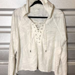 Rag and Bone Palm Jacquard Lace Up Hoodie Large White Raw Hem Streetwear Casual L Photo 0