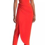 Marina Cold Shoulder Faux Sarong Waist Tie Overlay Jumpsuit Red Size 4 Red Photo 0