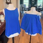 Matching Set Blue Cotton Flowy Tank Blousey Shorts New Size XS Photo 1