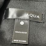 AQUA Black Silk Satin Long Sleeve Smocked Cuffed Deep V Neck Blouse Top Size S Photo 2