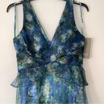 Theia Long Dress Floral Formal Flowy Size‎ 8 HOCO wedding party event Empire wst Blue Size L Photo 3