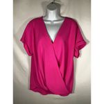 Vine & Love  Hot Pink Wrap Short Sleeve V-Neck Top Vacation Work Size Small Photo 1
